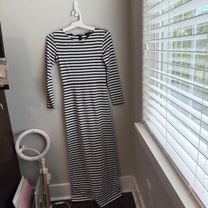 Minor Stained J. Crew Black and White Striped Long Sleeve Dress